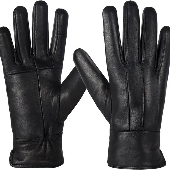 Winter Genuine Sheepskin Leather Gloves For Women,Black Driving Gloves - Picture 1 of 6